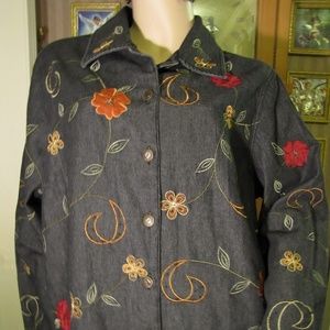 Parisian Works Dark Denim Jacket w/ Embroidery 2X